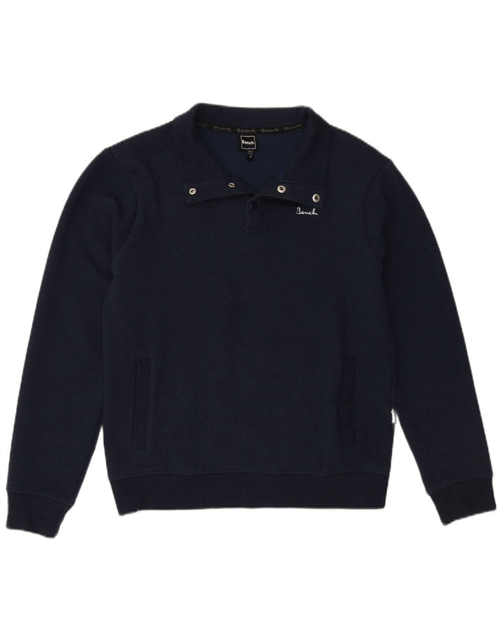 BENCH Felpa da uomo con collo a scatto, maglione medio, blu navy in poliestere