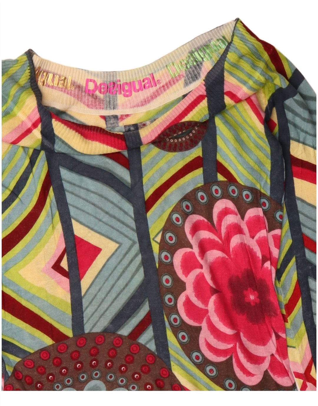 Desigual Donna Maglione con scollo a barchetta Maglione UK 12 Verde medio geometrico