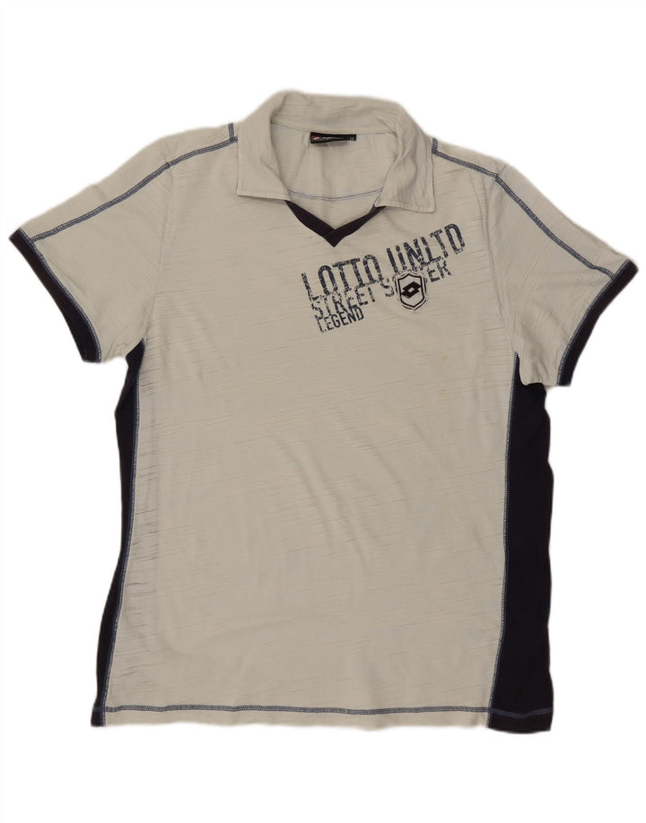 Polo grafica da uomo Lotto 2XL in cotone color block bianco