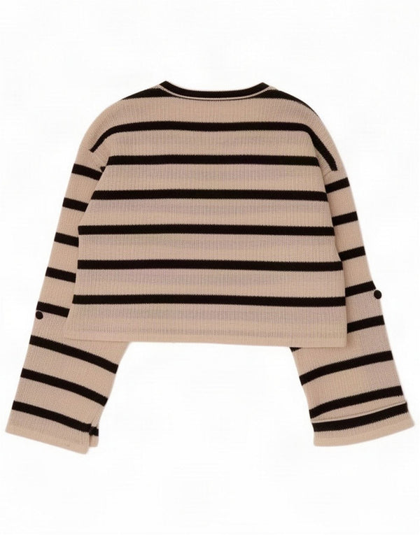 Zara maglione da donna corto con scollo a barchetta UK 10 piccolo a righe bianche