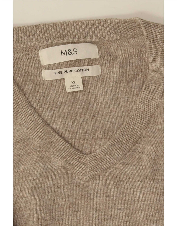 Maglione da uomo con scollo a V Marks & Spencer XL in cotone beige