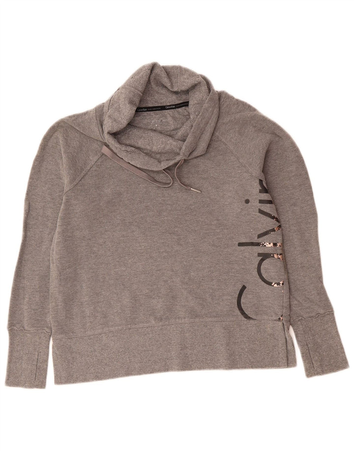 CALVIN KLEIN Felpa con grafica performance da donna UK 10 Small Grigio