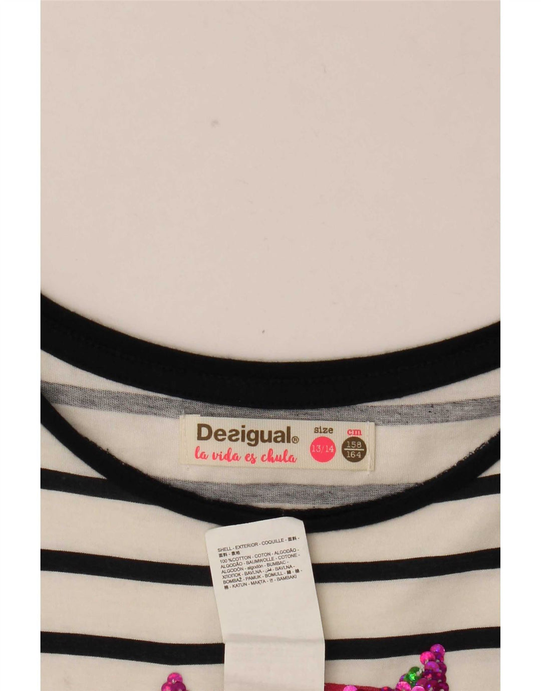 Desigual Vestito Graphic Basic Bambina 13-14 Anni Cotone a Righe Bianco