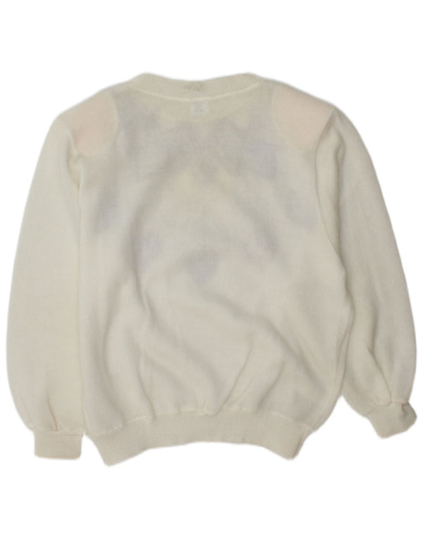 Maglione maglione girocollo da donna vintage UK 14 medio bianco sporco floreale