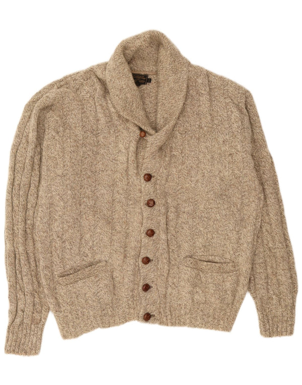 Maglione cardigan ampio da uomo Eddie Bauer XL in lana screziata beige