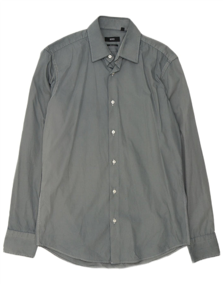 Camicia da uomo vestibilità regolare Hugo Boss taglia 38 15 cotone grigio medio