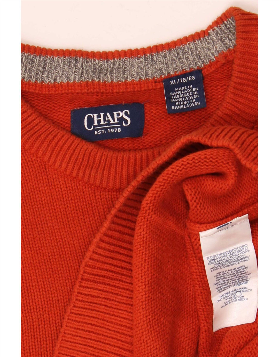 Maglione maglione girocollo da uomo Chaps XL in cotone arancione