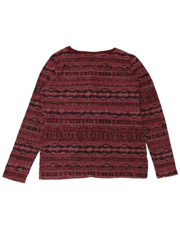 Eddie Bauer Top da donna a maniche lunghe UK 18 XL Borgogna Cotone geometrico