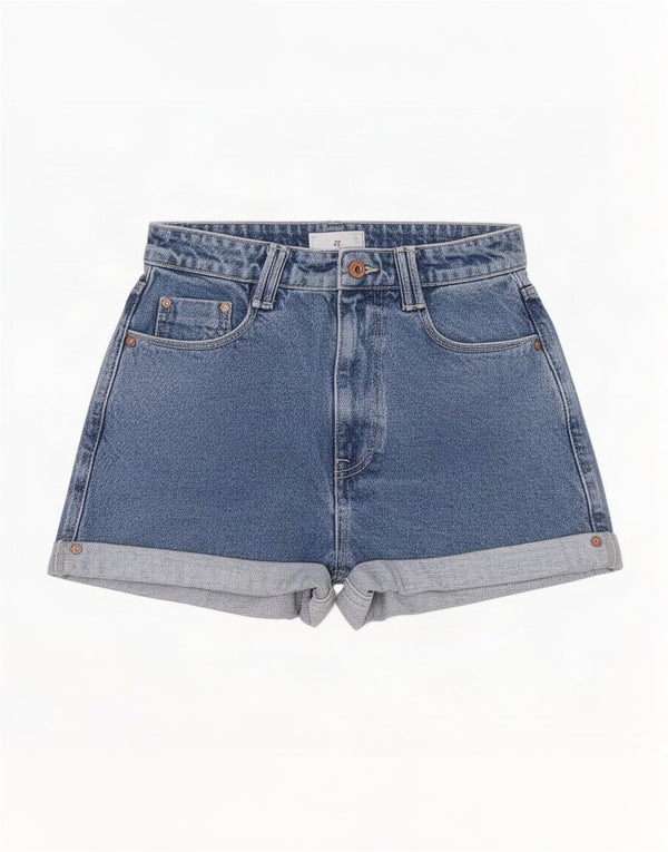 Pantaloncini di jeans a vita alta da donna Zara EU 38 piccoli W28 cotone blu