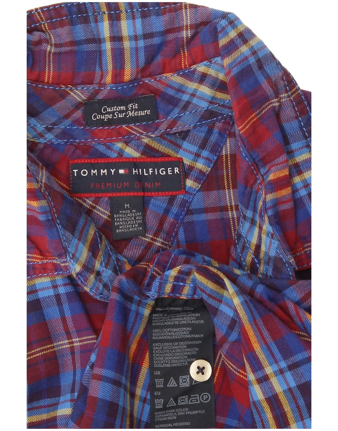 Tommy Hilfiger Camicia da uomo in flanella su misura in cotone a quadri blu medio