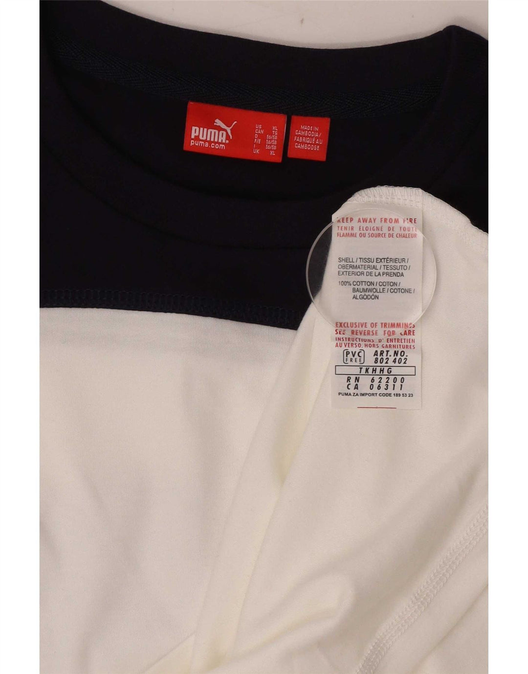 Puma Maglietta grafica da uomo a maniche lunghe XL in cotone color block bianco