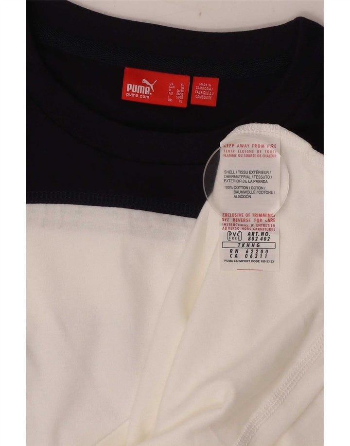 Puma Maglietta grafica da uomo a maniche lunghe XL in cotone color block bianco