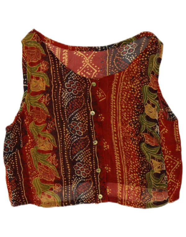Camicetta corta senza maniche da donna vintage UK 12 rosso medio floreale