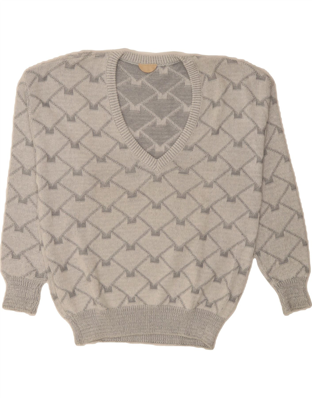 VINTAGE Mens V-Neck Jumper Sweater IT 50 Medium Grey Argyle/Diamond Vintage Vintage and Second-Hand Vintage from Messina Hembry 