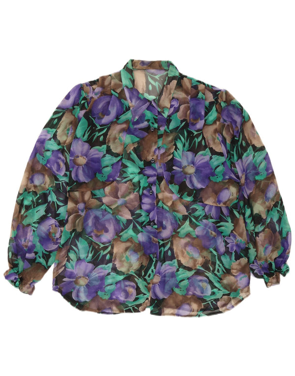 Camicetta trasparente da donna vintage UK 18 XL floreale multicolore