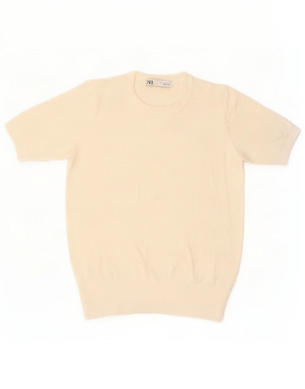 Maglione girocollo a maniche corte da donna Zara UK 10 piccolo bianco sporco