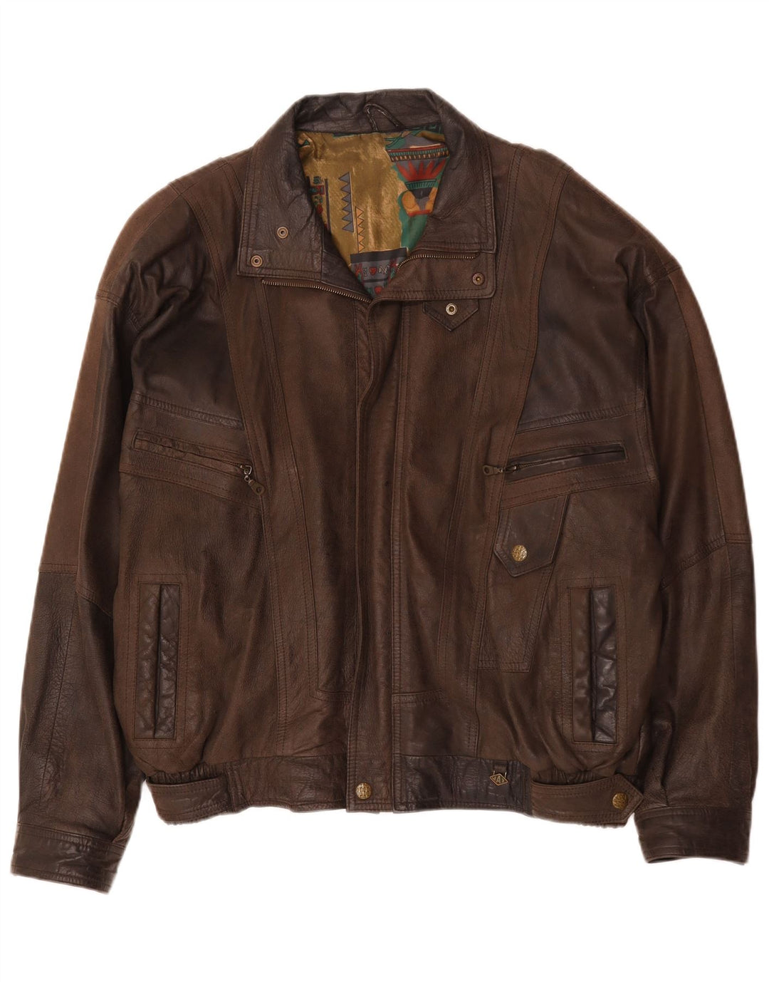 Giacca bomber in pelle da uomo vintage IT 56 3XL Pelle marrone