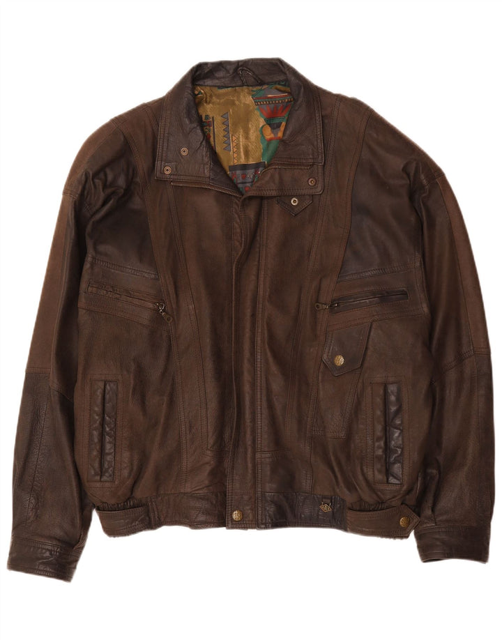 Giacca bomber in pelle da uomo vintage IT 56 3XL Pelle marrone