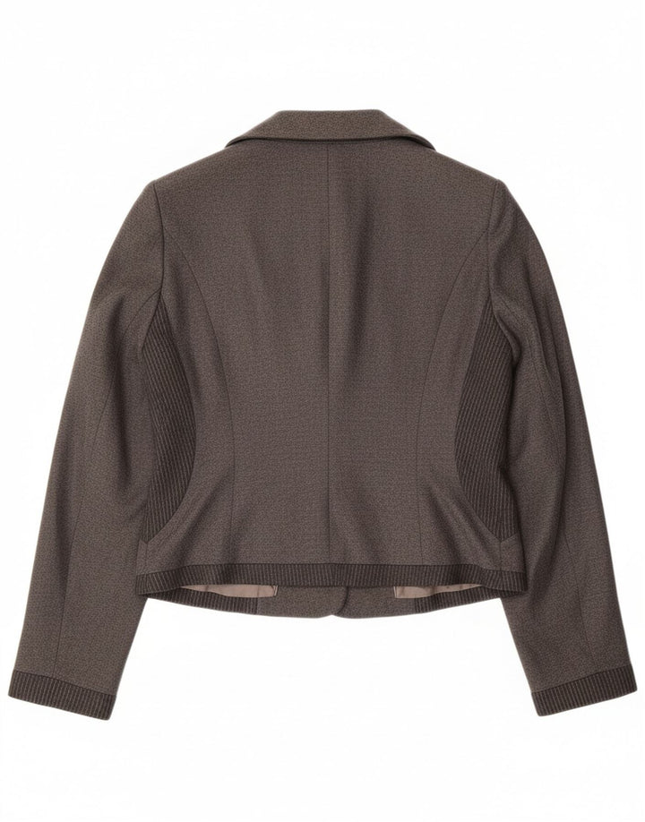 QUIN AND DONNELLY Womens Crop 3 Button Blazer Jacket UK 12 Medium Grey