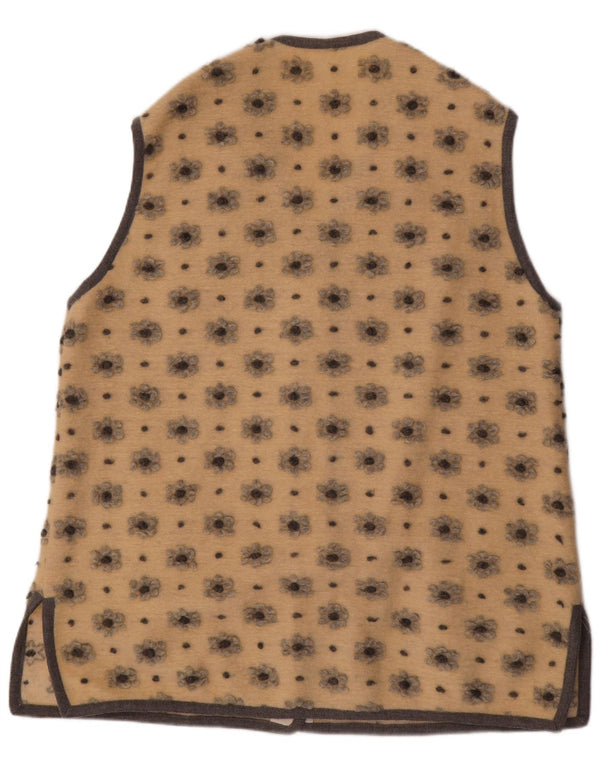 Maglione cardigan senza maniche vintage da donna UK 20 2XL Beige floreale