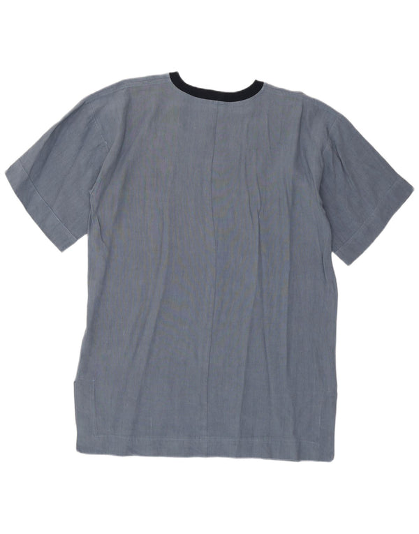 T-shirt grafica lunga da donna vintage UK 14 blu medio retrò