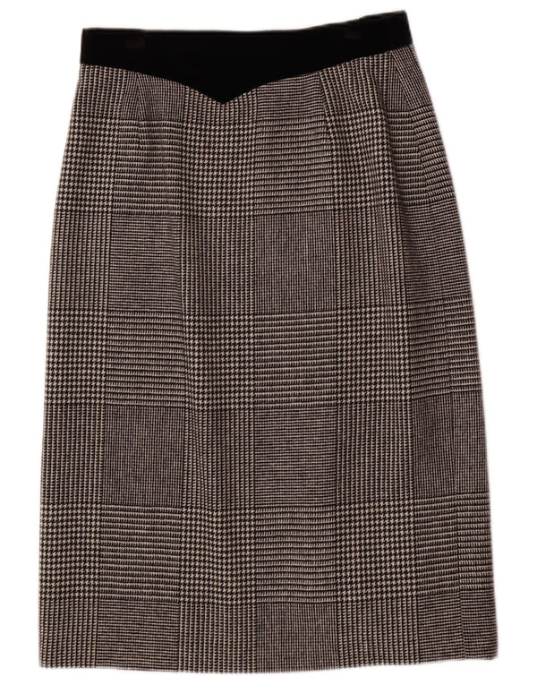 Gonna longuette da donna Louis Feraud UK 16 Large W30 lana pied de poule grigia