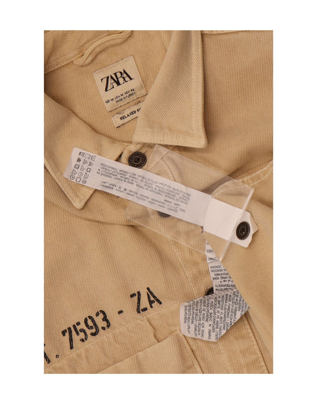 Camicia Zara da uomo con vestibilità comoda grafica in cotone beige medio