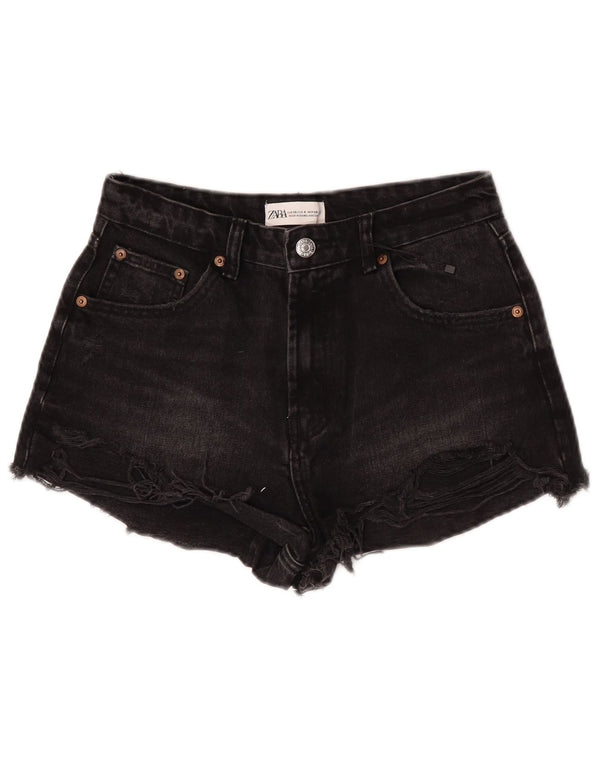 Pantaloncini in denim invecchiato da donna Zara EU 36 XS W26 cotone nero
