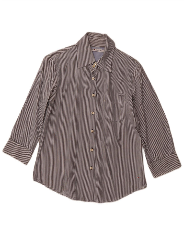 TOMMY HILFIGER Camicia da donna con maniche a 3/4 US 8 medio blu navy gessato