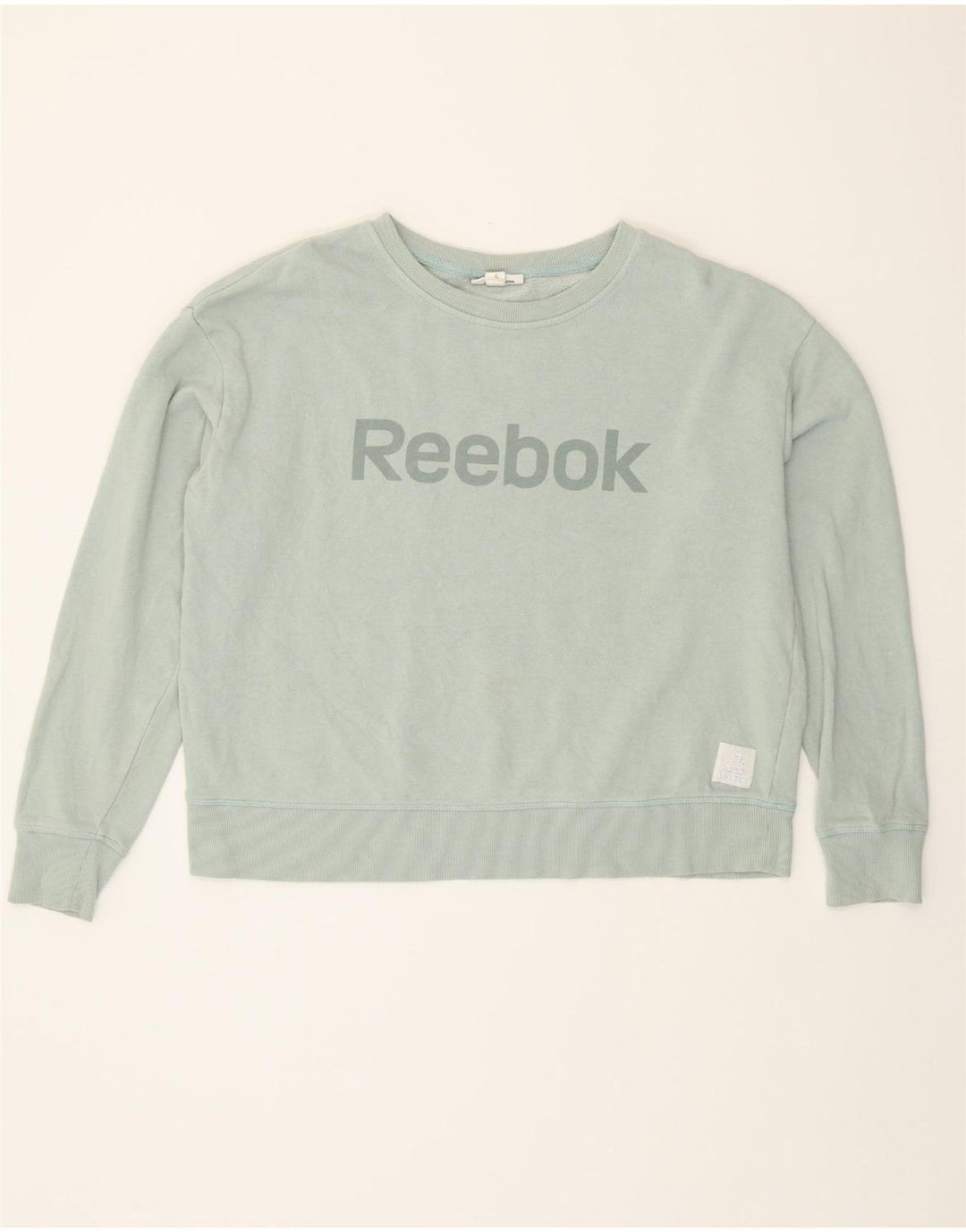 REEBOK Womens Oversized Graphic Sweatshirt Jumper UK 16 Large Blue Vintage Reebok and Second-Hand Reebok from Messina Hembry 