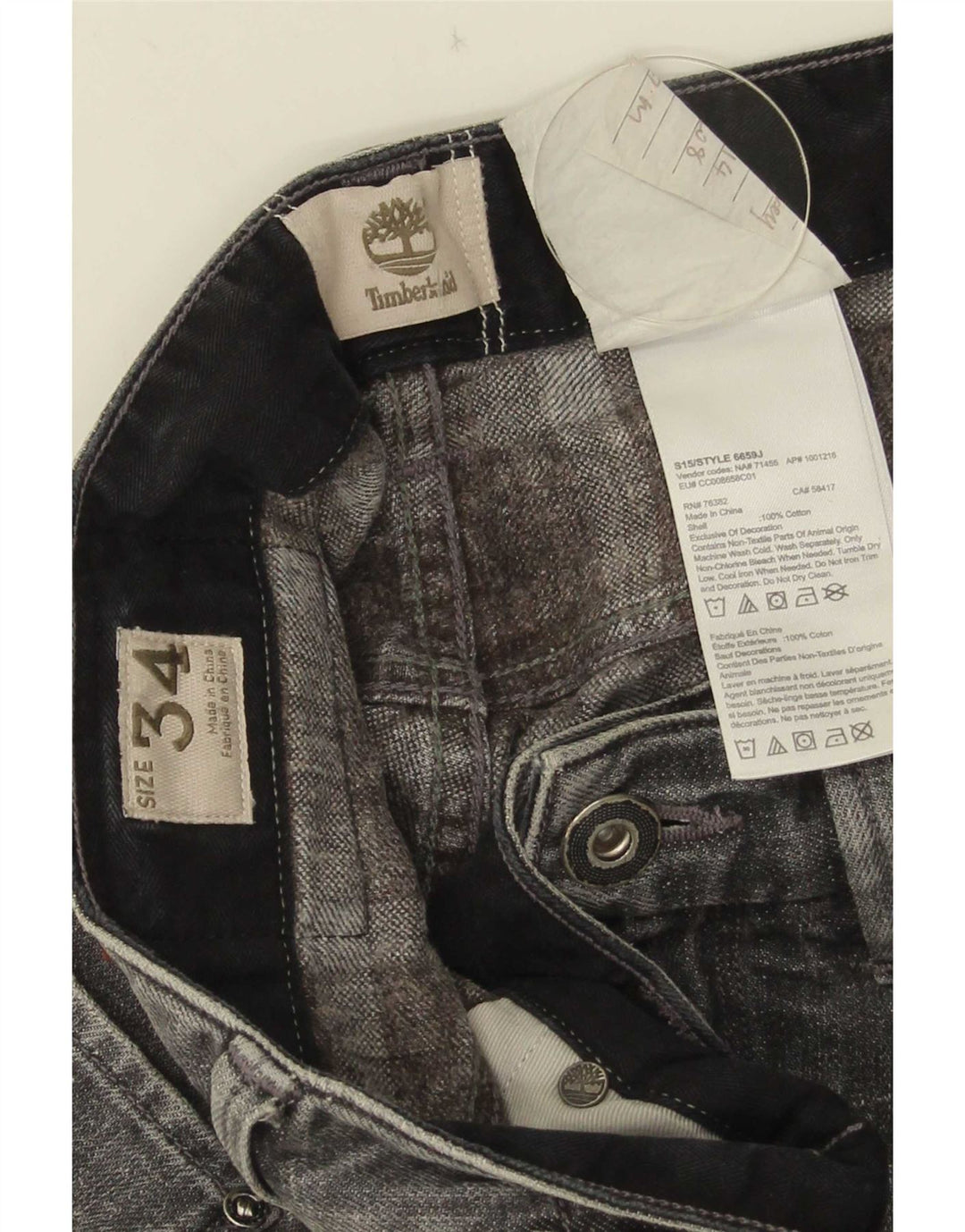 Jeans dritti Thompson da uomo Timberland W34 L30 cotone grigio