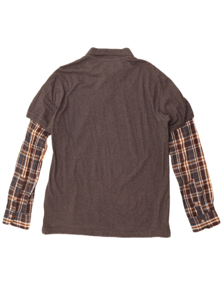 Desigual Polo da uomo a maniche lunghe Regular XL in cotone grigio a quadri