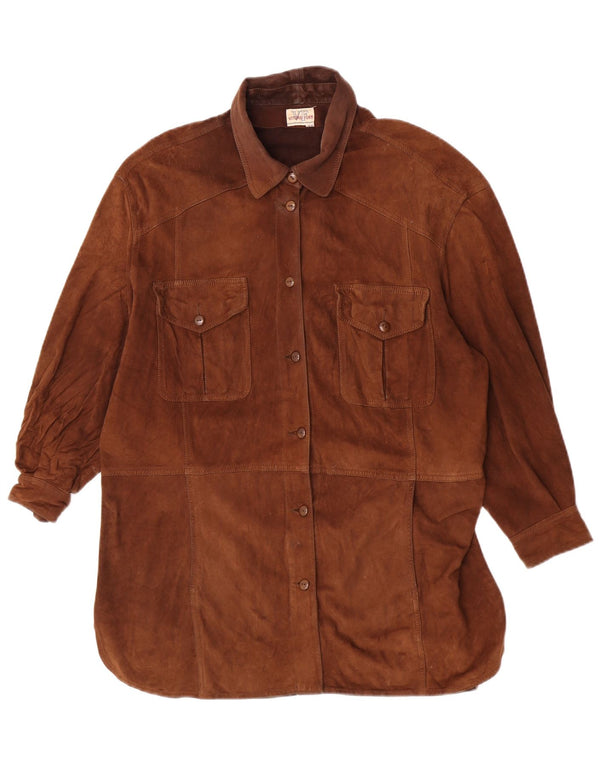Vittorio Forti Maglia lunga da donna in pelle scamosciata con camicia IT 46 Large Marrone