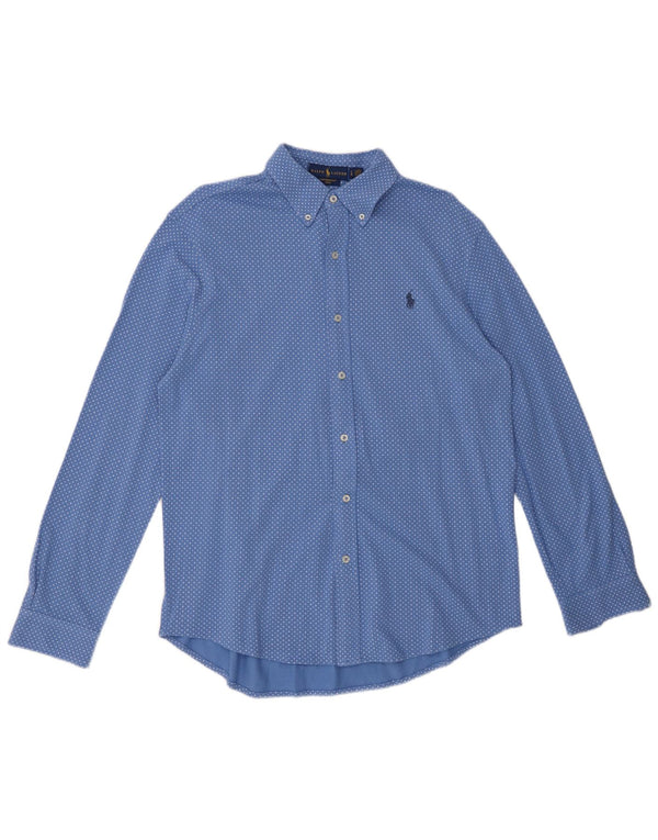 Ralph Lauren Camicia da uomo in rete leggera piuma di grandi dimensioni in cotone maculato blu