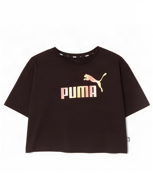 T-shirt grafica corta da donna Puma UK 12 cotone medio nero