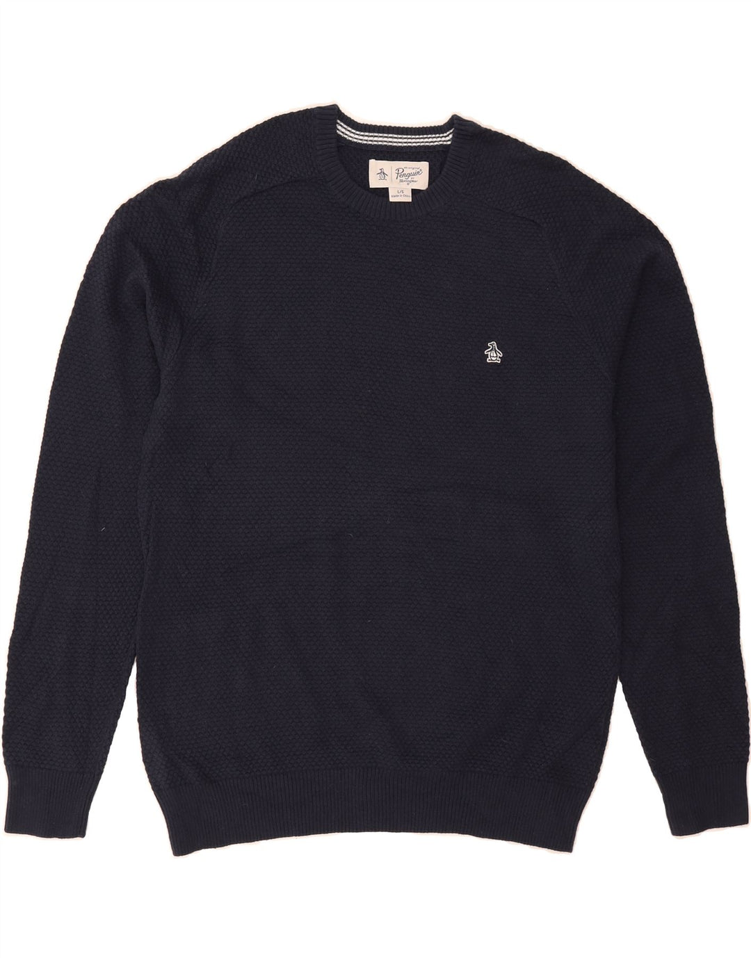 PENGUIN Mens Crew Neck Jumper Sweater Large Navy Blue Cotton Vintage Penguin and Second-Hand Penguin from Messina Hembry 