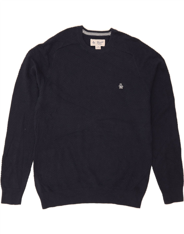 PENGUIN Mens Crew Neck Jumper Sweater Large Navy Blue Cotton Vintage Penguin and Second-Hand Penguin from Messina Hembry 