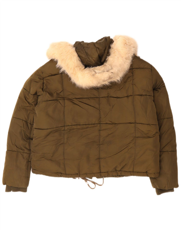 TOPSHOP Giacca imbottita oversize in sherpa corta da donna UK 12 medio cachi