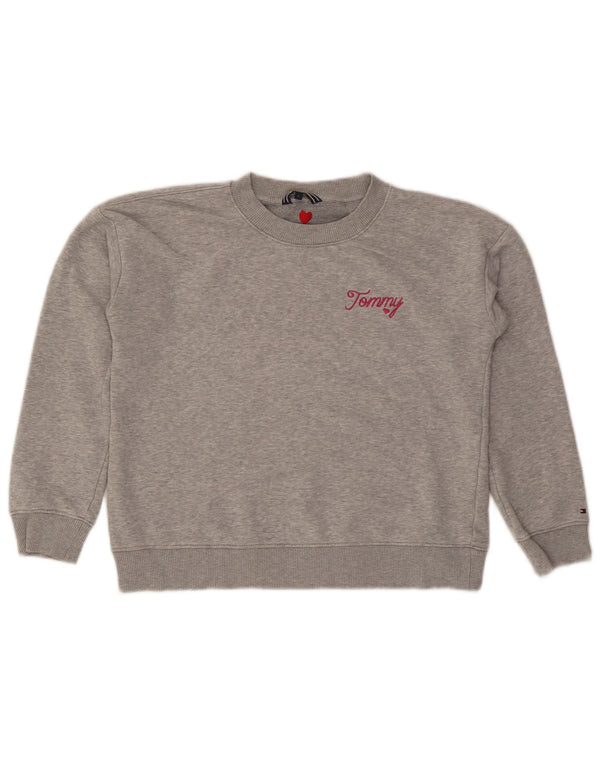 Tommy Hilfiger Womens Crop Oversized Sweatshirt Jumper UK 10 Small Grey