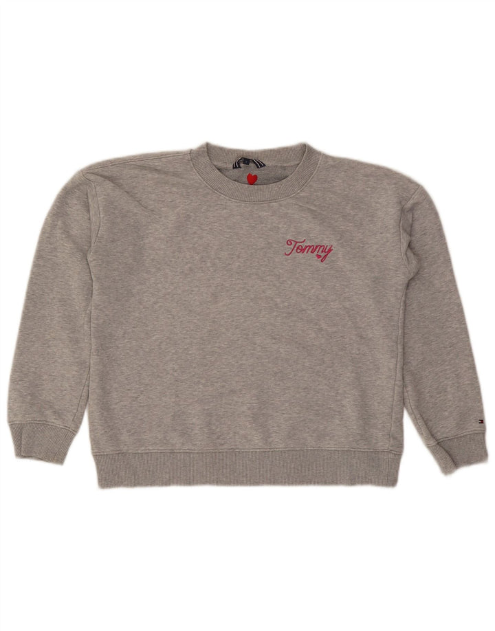 Tommy Hilfiger Donna Crop Oversize Felpa Maglione UK 10 Piccolo Grigio