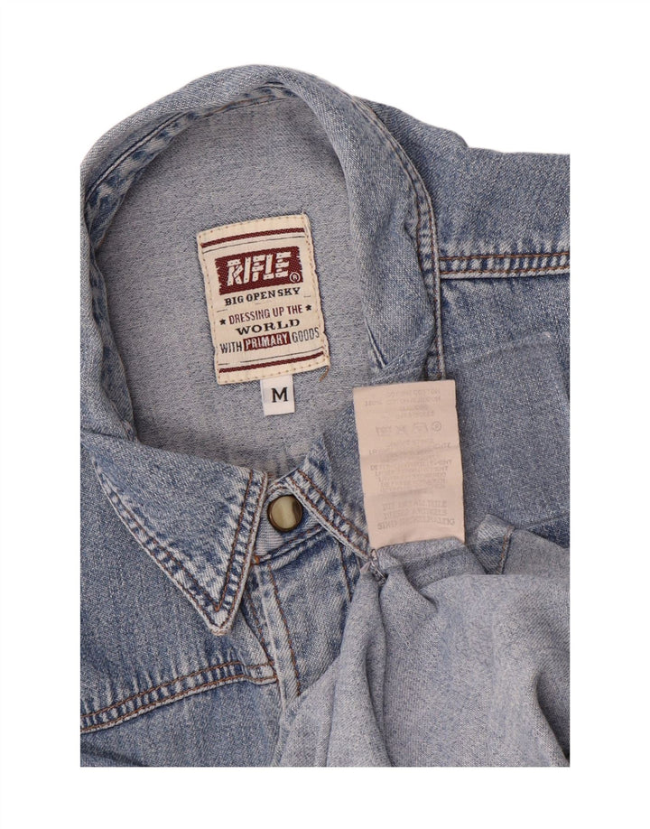 RIFLE Camicia di jeans a maniche corte da uomo in cotone blu medio