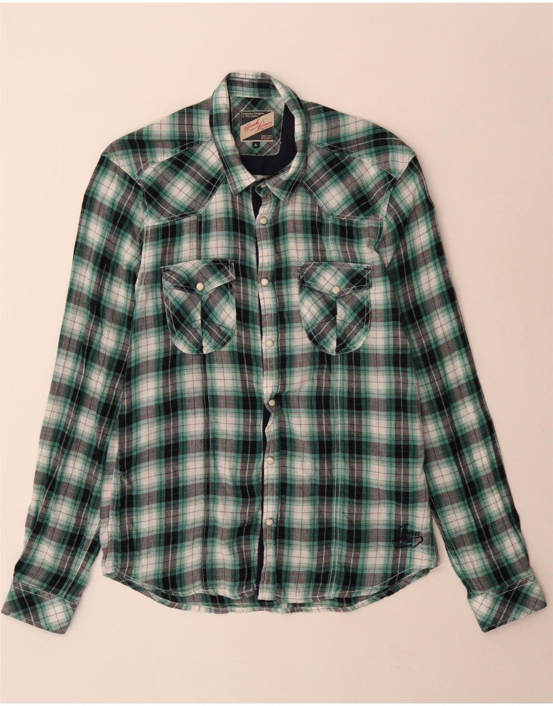 Camicia da uomo in flanella Jack & Jones XL in cotone a quadri verdi