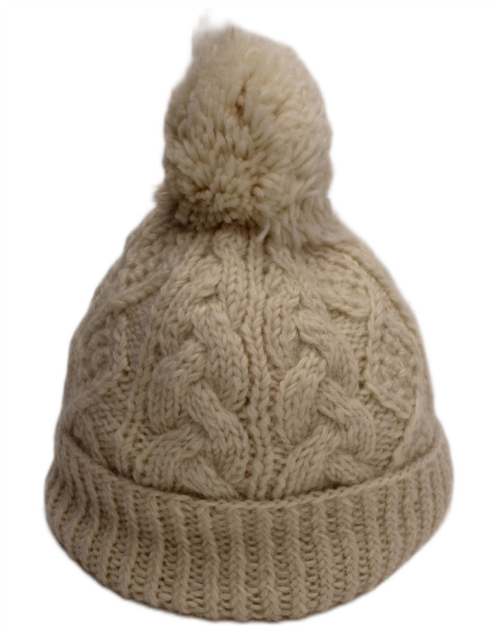 Aran Sweater Market Cappello da donna lavorato a maglia con pompon, grande, in lana bianca