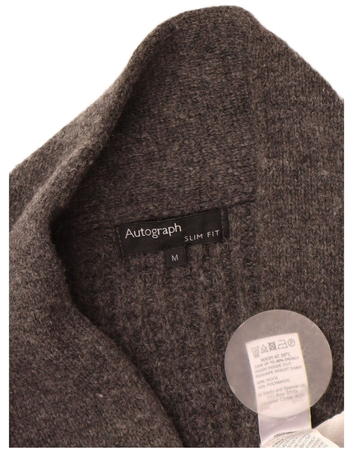 Maglione cardigan slim fit autografo da uomo Marks & Spencer in lana grigio medio