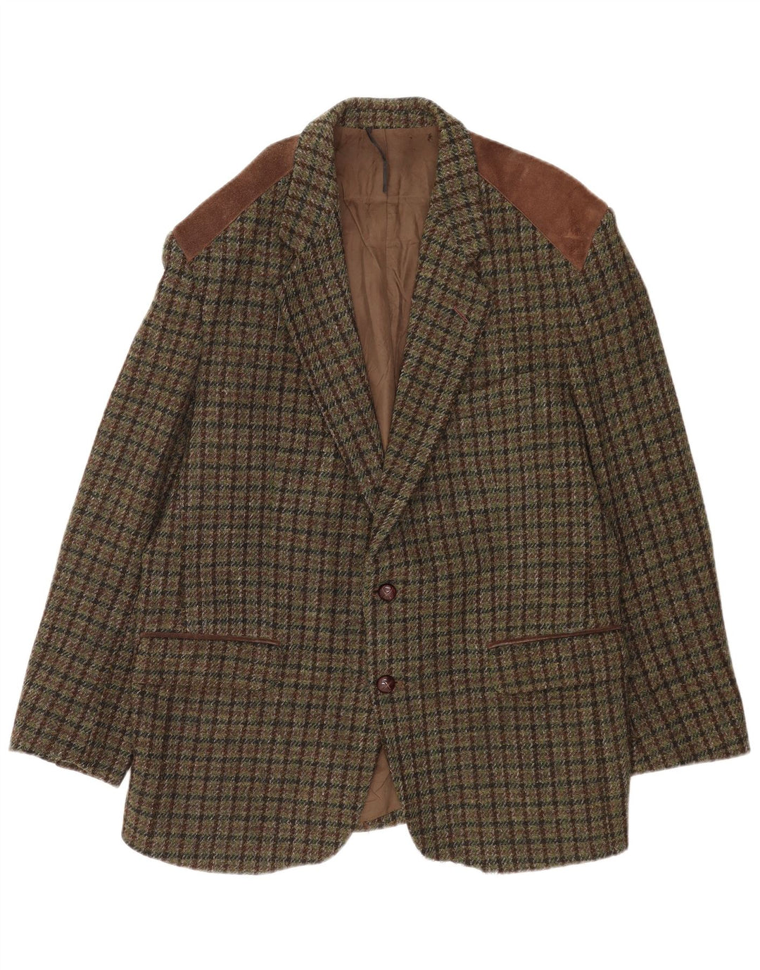 Giacca blazer da uomo a 2 bottoni Harris Tweed UK 38 pied de poule verde medio