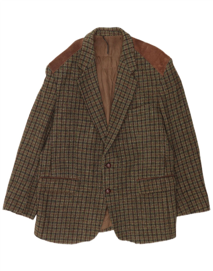 Giacca blazer da uomo a 2 bottoni Harris Tweed UK 38 pied de poule verde medio