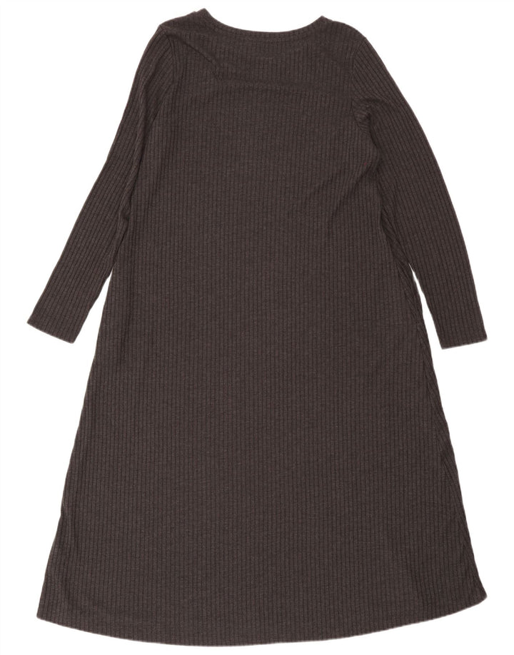 Abito lungo a maniche lunghe da donna Marks & Spencer UK 16 grande poliestere grigio