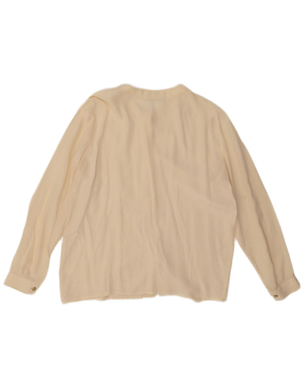 Camicetta camicia vintage da donna UK 14 seta media bianco sporco