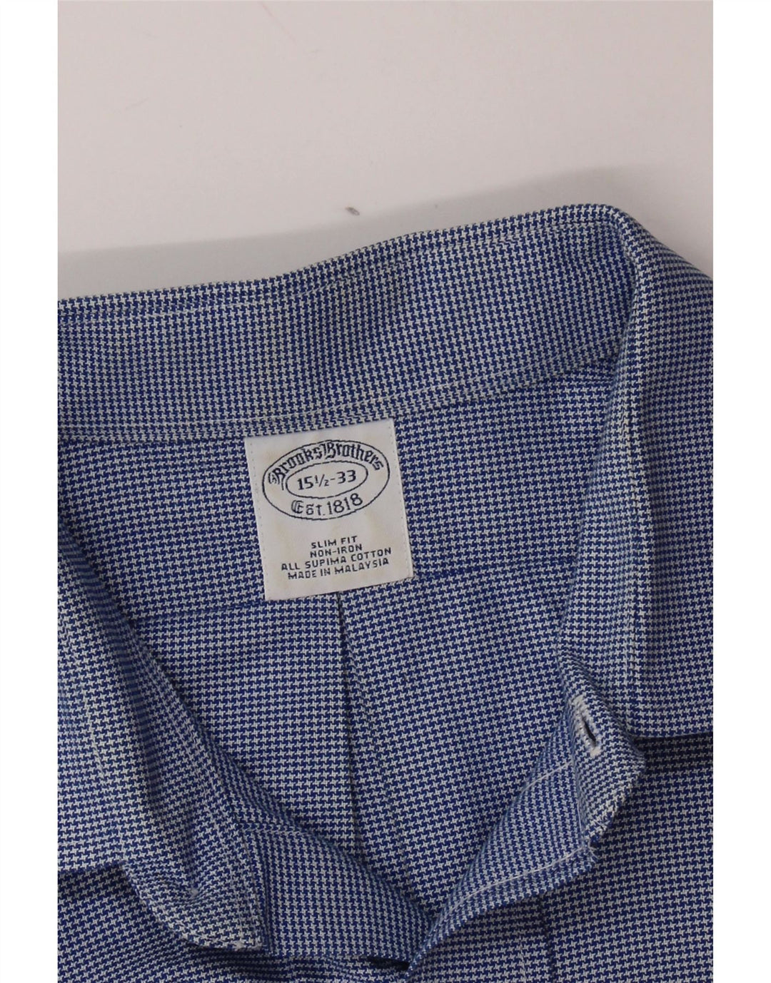 BROOKS BROTHERS Camicia da uomo slim fit taglia 15 1/2 pied de poule blu medio