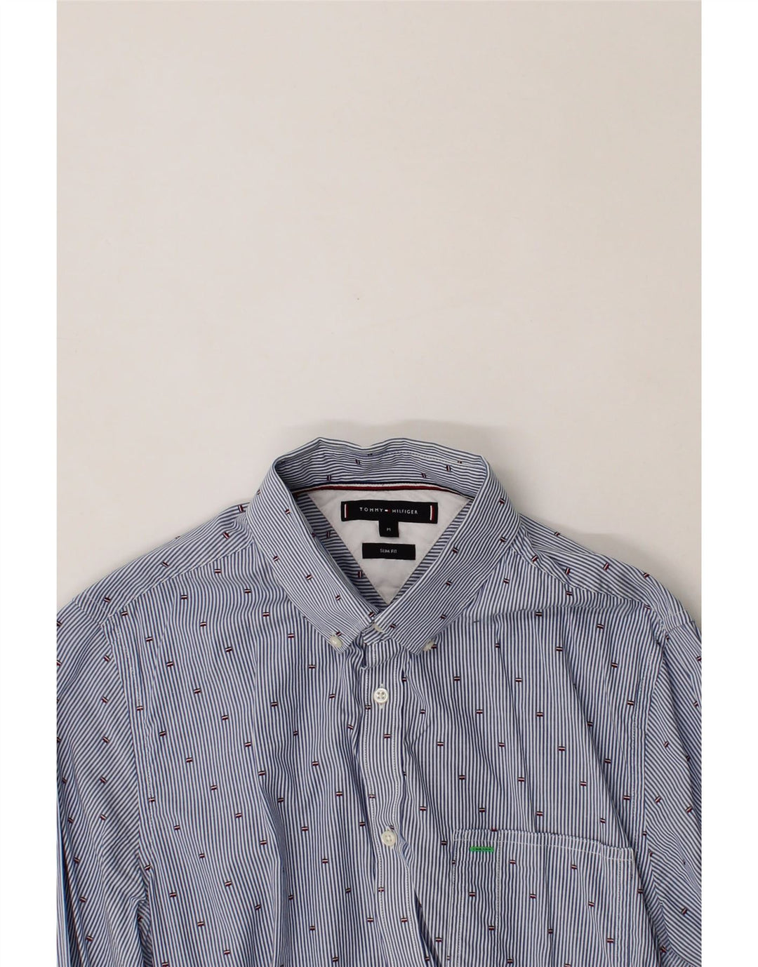 TOMMY HILFIGER Mens Slim Fit Shirt Medium Blue Pinstripe Cotton Vintage Tommy Hilfiger and Second-Hand Tommy Hilfiger from Messina Hembry 